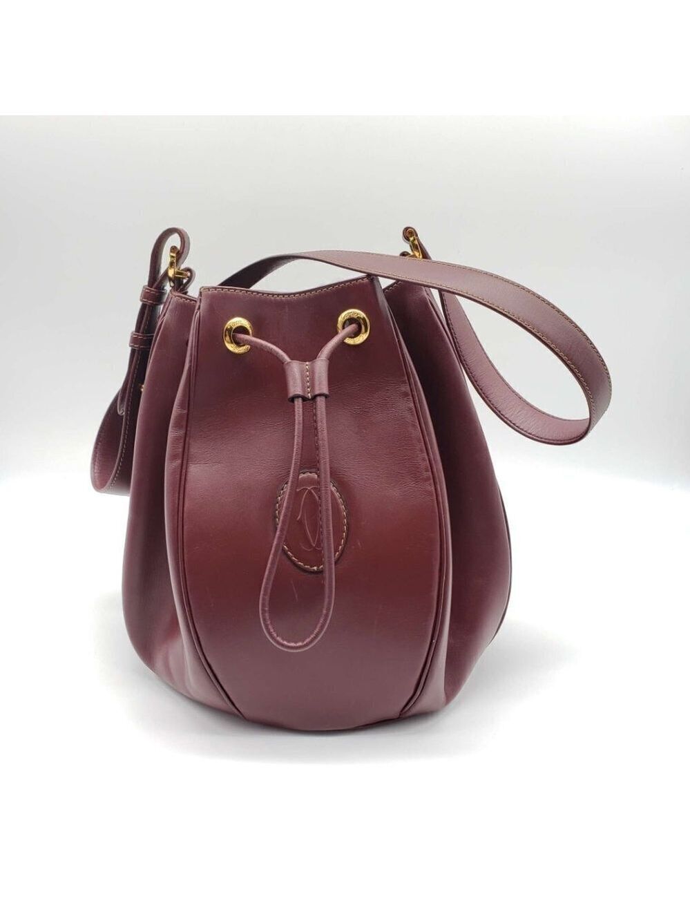 100% Authentic Must De Cartier Bordeaux Leather Shoulder Bag